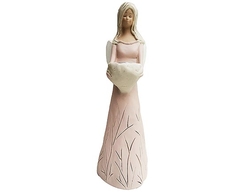 Dekorativní anděl růžové šaty s košíčkem na čajovou svíčku 34 cm